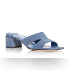 NEW Jimmy Choo Ellison Linen Mule 45 Sandal Denim Blue Block Heel 38.5/8.5